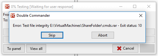 Probar archivo: Mensaje de error
