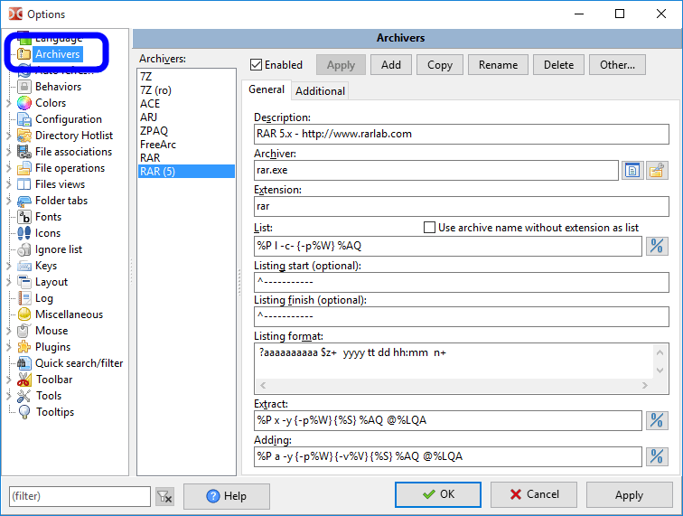 Configuración > Herramientas de archivado