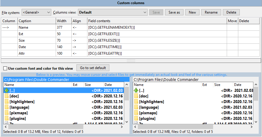 Columnas personalizadas