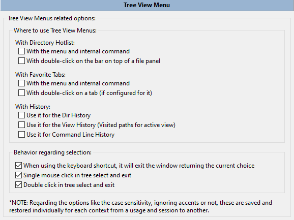 Tree View Menu settings