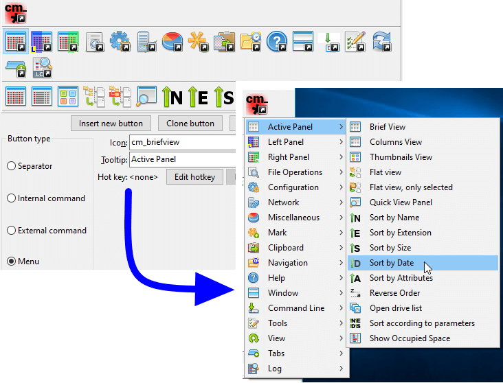 Ejemplo de barra de herramientas dentro de otra barra
