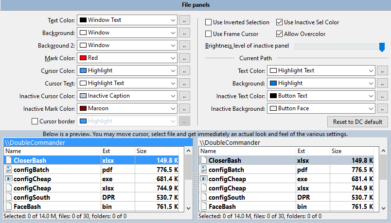 Color settings Color settings