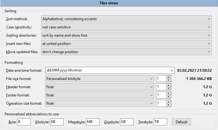 Files views: sorting and formatting