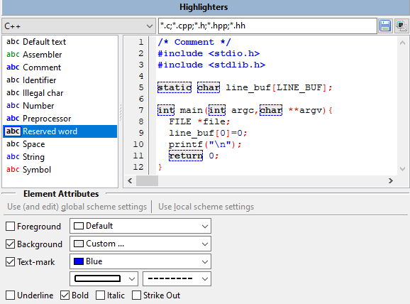 Syntax highlighting
