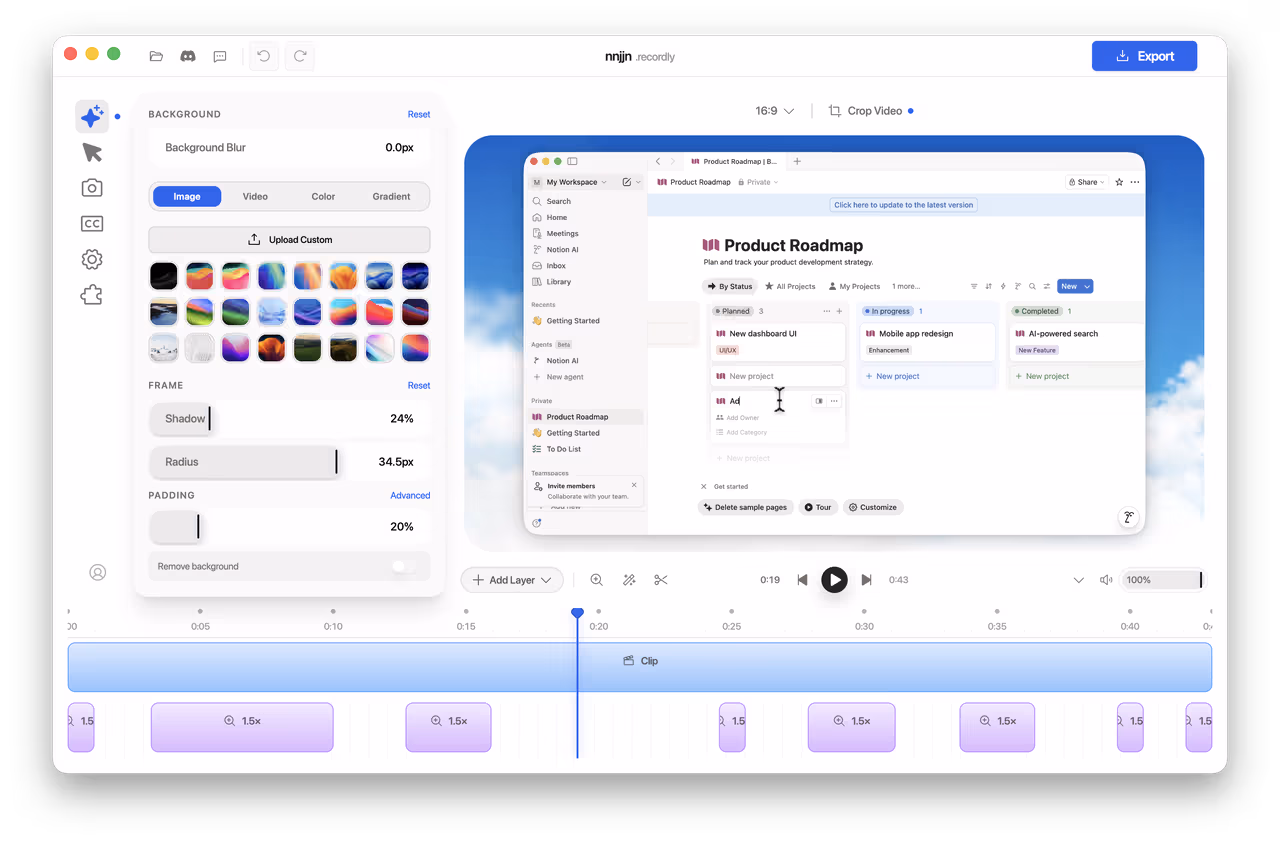 Recordly editor application interface
